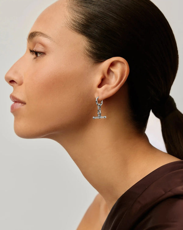 Missoma Ridge T-Bar Drop Huggies | Silver Plated