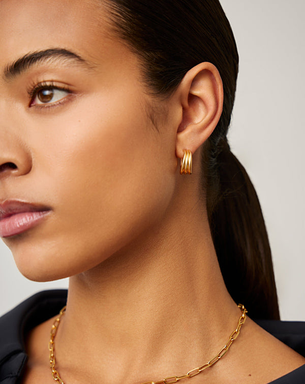 Missoma Savi Triple Ridge Hoop Earrings | Gold