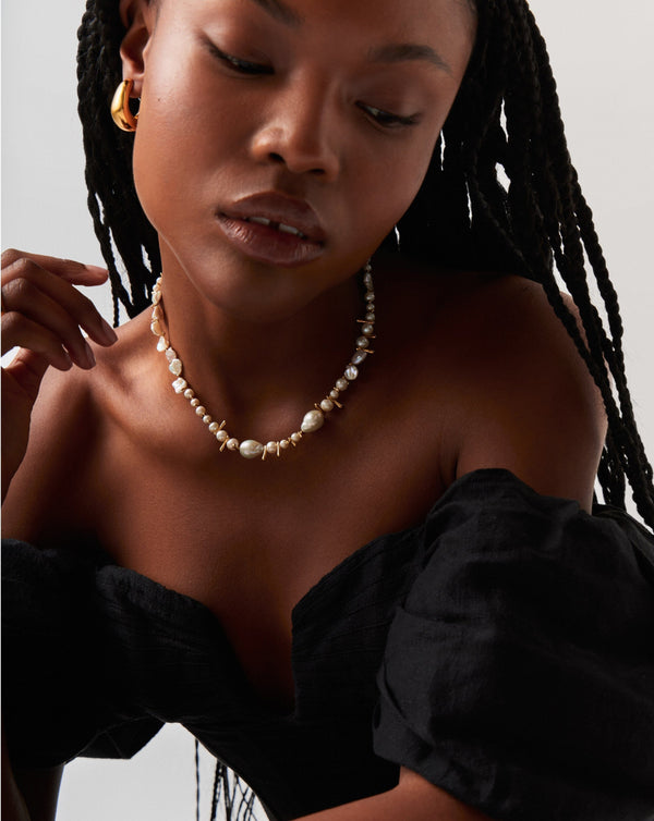 Missoma Mixed Pearl Statement Beaded Necklace | 18ct Gold Plated