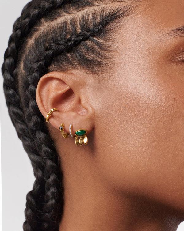 Missoma Molten Gemstone Charm Stud Earrings | Gold/Malachite