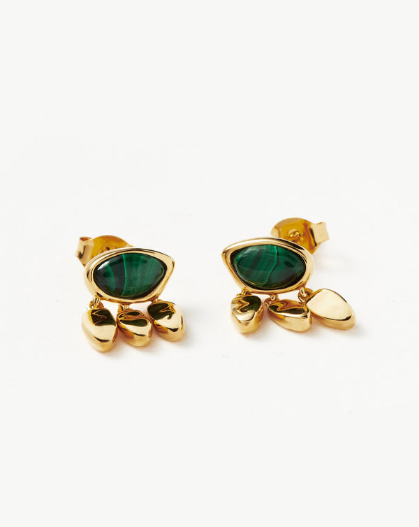 Missoma Molten Gemstone Charm Stud Earrings | Gold/Malachite