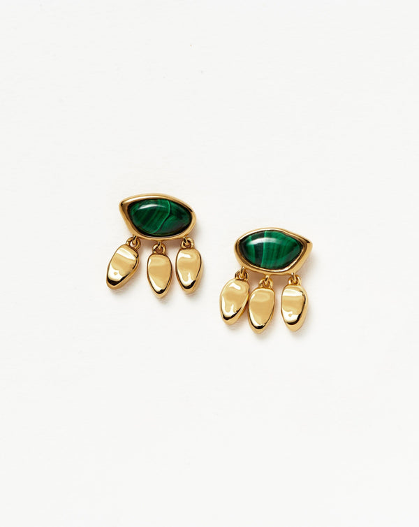 missoma Molten Gemstone Charm Stud Earrings | Gold/Malachite