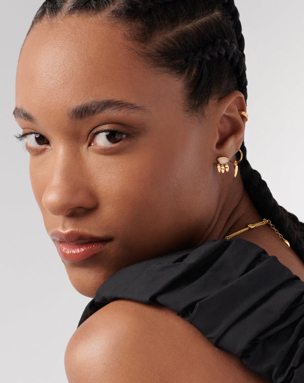 Missoma Molten Gemstone Charm Stud Earrings | Gold/Rainbow Moonstone