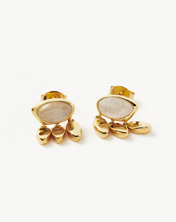 Missoma Molten Gemstone Charm Stud Earrings | Gold/Rainbow Moonstone
