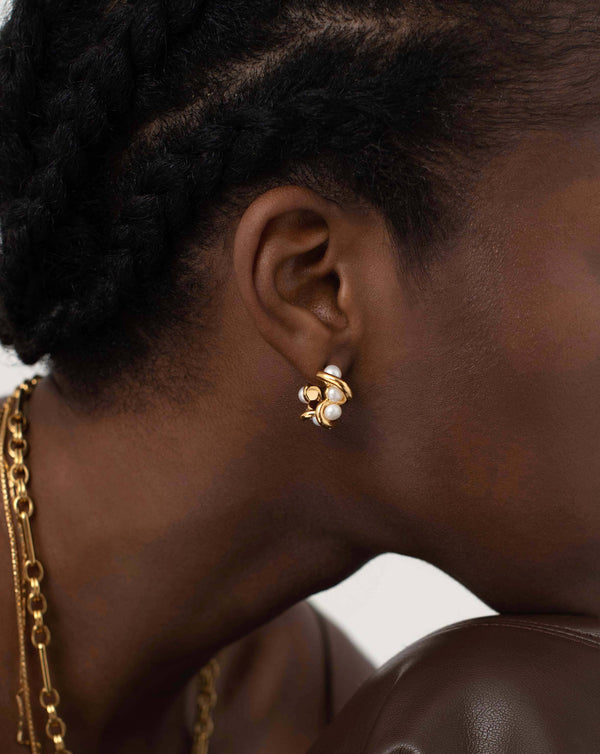 Missoma Molten Pearl Twisted Mini Double Hoop Earrings