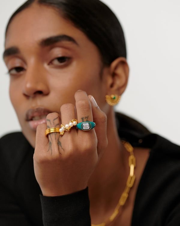 Missoma Molten Pearl Twisted Stacking Ring | 18ct Gold Vermeil/Pearl