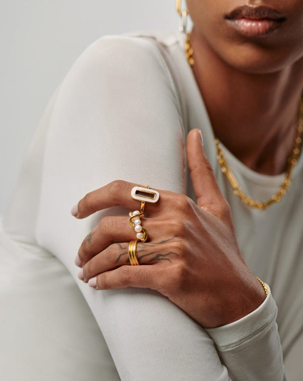 Missoma Molten Pearl Twisted Stacking Ring | 18ct Gold Vermeil/Pearl