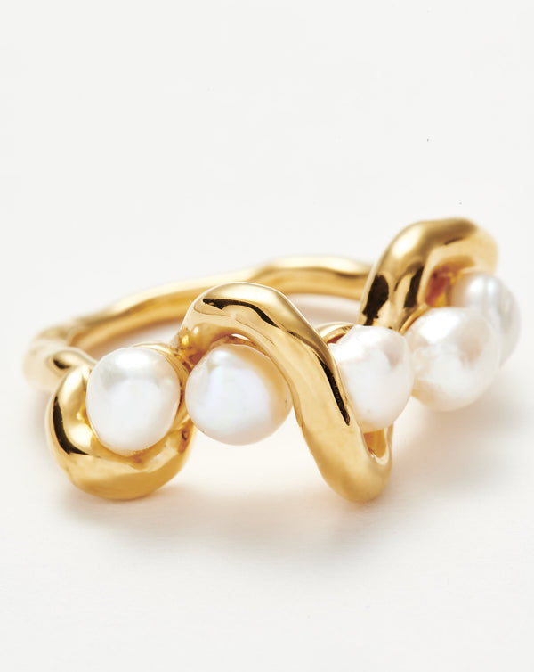 Missoma Molten Pearl Twisted Stacking Ring | 18ct Gold Vermeil/Pearl