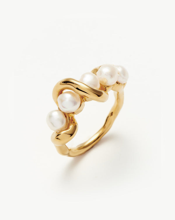 missoma Molten Pearl Twisted Stacking Ring | 18ct Gold Vermeil/Pearl