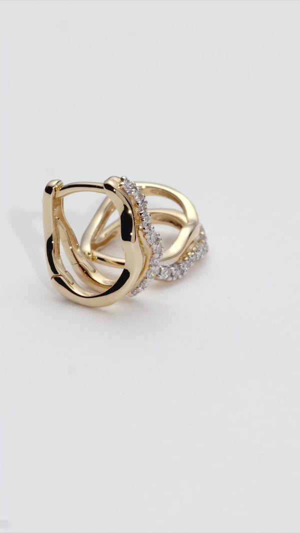 Missoma Molten Snow Fine Diamond Double Mini Hoop Earrings | 14ct Solid Gold Earrings