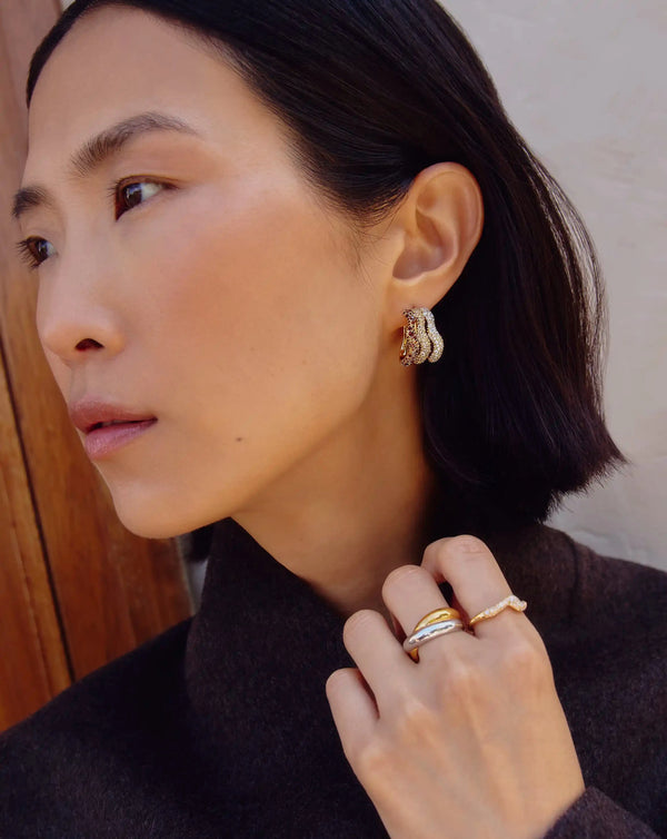 Missoma Molten Snow Triple Pavé Small Hoop Earrings | 18ct Gold Plated Earrings