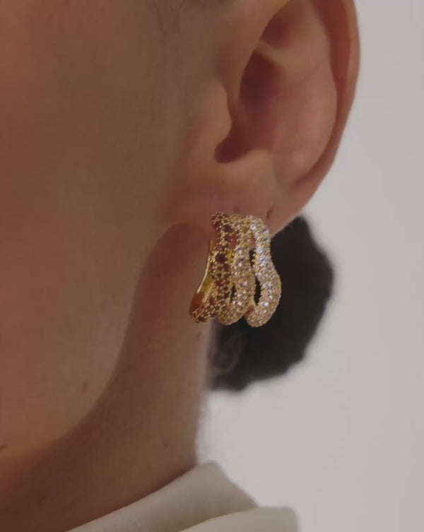 Missoma Molten Snow Triple Pavé Small Hoop Earrings | 18ct Gold Plated Earrings