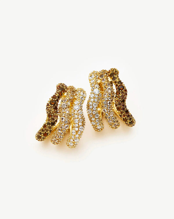 missoma Molten Snow Triple Pavé Small Hoop Earrings | 18ct Gold Plated Earrings