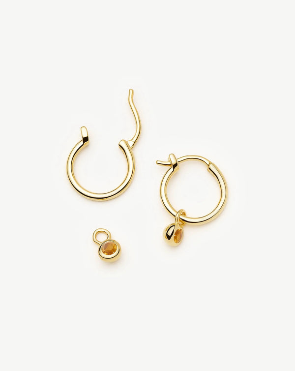 Missoma November Birthstone Mini Charm Hoop Earrings | 18ct Gold Vermeil/Citrine Earrings