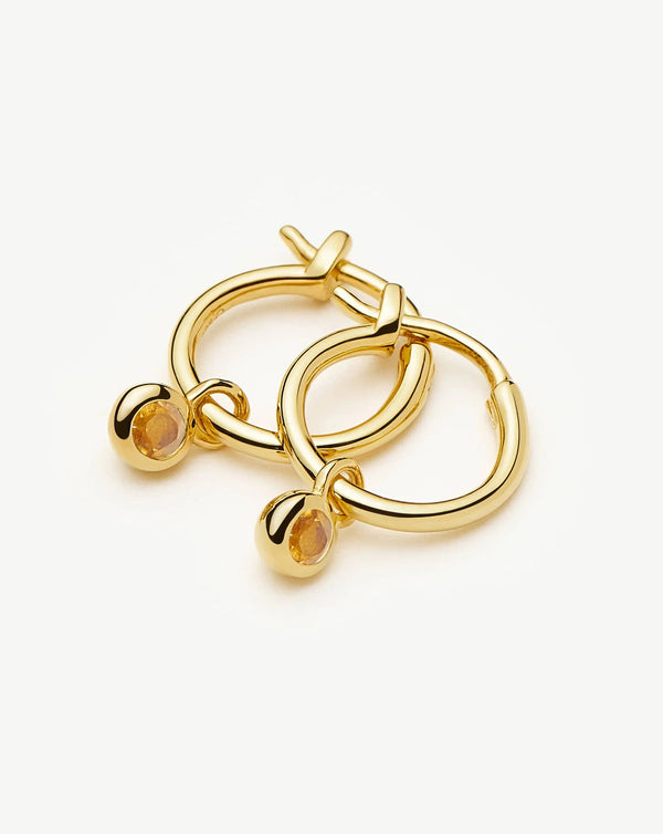missoma November Birthstone Mini Charm Hoop Earrings | 18ct Gold Vermeil/Citrine Earrings