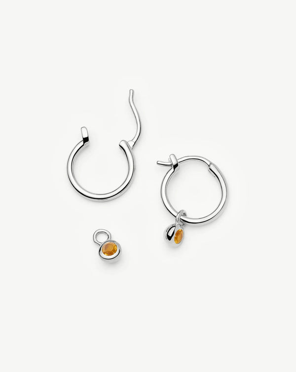 Missoma November Birthstone Mini Charm Hoop Earrings | Sterling Silver/Citrine Earrings