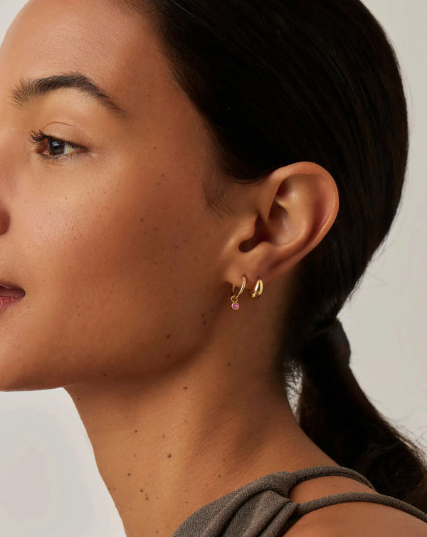 Missoma October Birthstone Mini Charm Hoop Earrings | 18ct Gold Vermeil/Pink Tourmaline Earrings