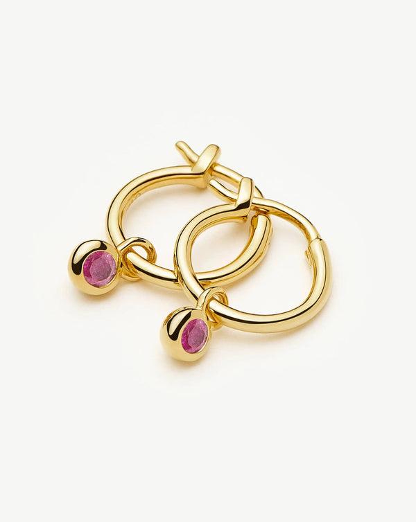 Missoma October Birthstone Mini Charm Hoop Earrings | 18ct Gold Vermeil/Pink Tourmaline Earrings