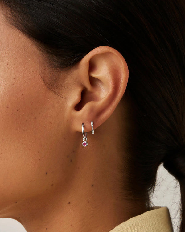 Missoma October Birthstone Mini Charm Hoop Earrings | Sterling Silver/Pink Tourmaline Earrings