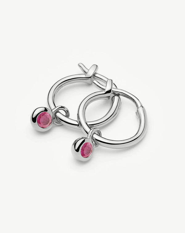 Missoma October Birthstone Mini Charm Hoop Earrings | Sterling Silver/Pink Tourmaline Earrings
