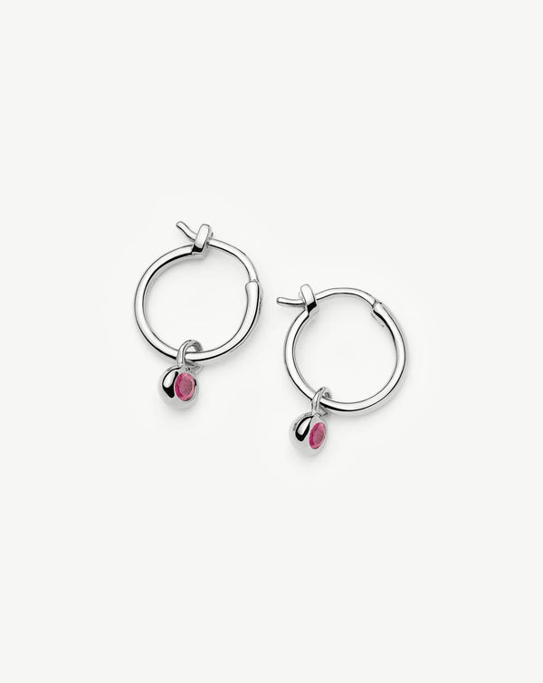 missoma October Birthstone Mini Charm Hoop Earrings | Sterling Silver/Pink Tourmaline Earrings