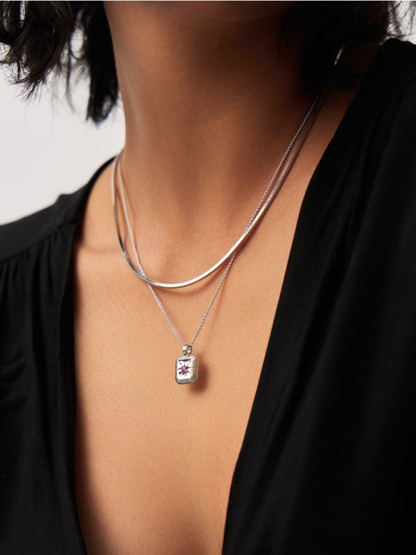 Missoma October Birthstone Necklace & Charm Earrings Set | Sterling Silver/Pink Tourmaline Necklaces