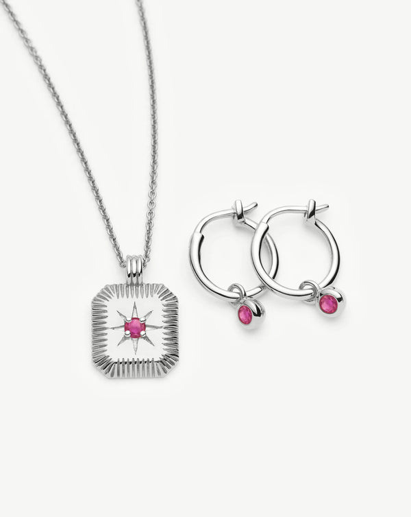 Missoma October Birthstone Necklace & Charm Earrings Set | Sterling Silver/Pink Tourmaline Necklaces