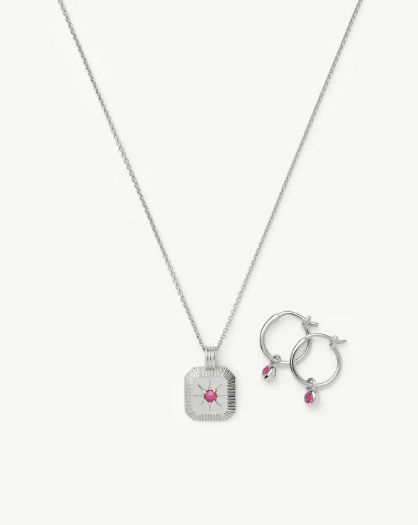 missoma October Birthstone Necklace & Charm Earrings Set | Sterling Silver/Pink Tourmaline Necklaces