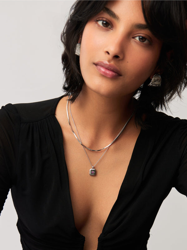 Missoma October Birthstone Pendant Necklace | Sterling Silver/Pink Tourmaline