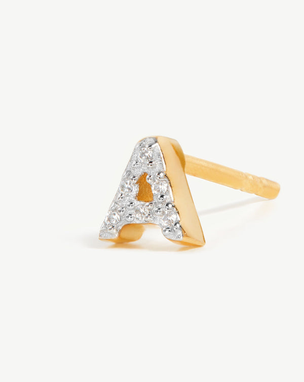 Missoma Pave Initial Single Stud Earring - A | Gold /Cubic Zirconia