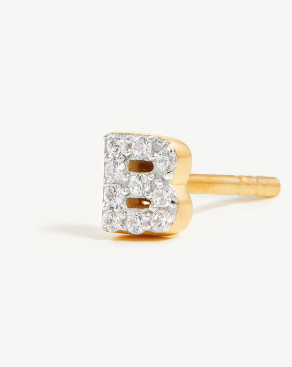 Missoma Pave Initial Single Stud Earring - B | Gold /Cubic Zirconia