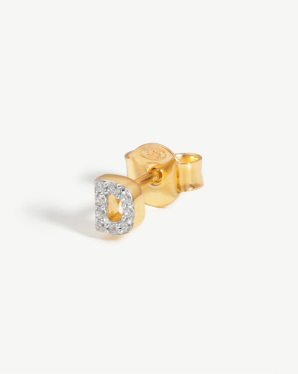 missoma Pave Initial Single Stud Earring - D | Gold /Cubic Zirconia