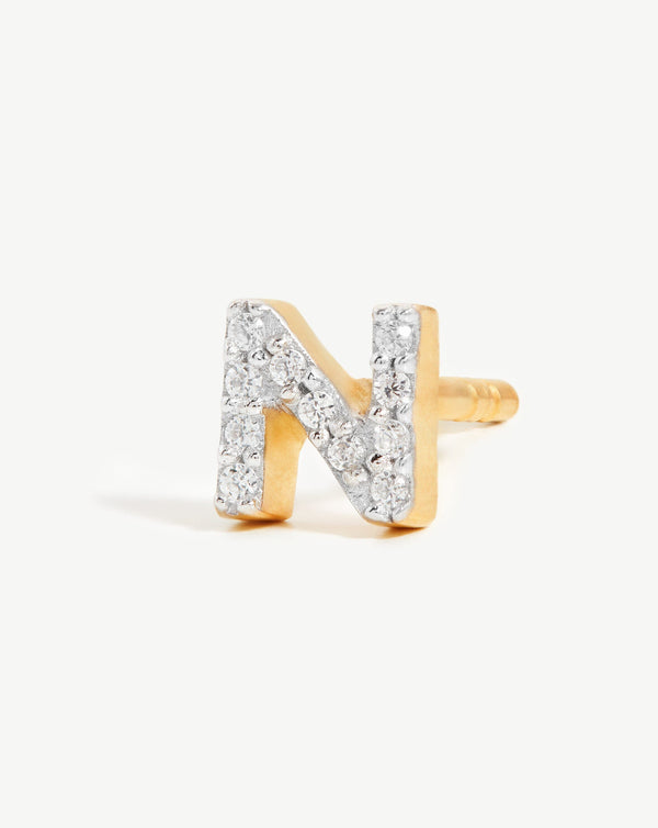 Missoma Pave Initial Single Stud Earring - N | Gold /Cubic Zirconia