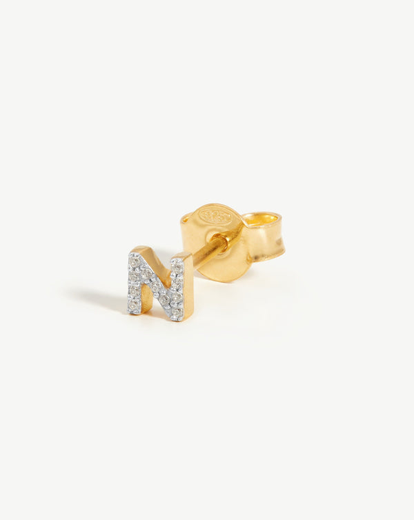 missoma Pave Initial Single Stud Earring - N | Gold /Cubic Zirconia