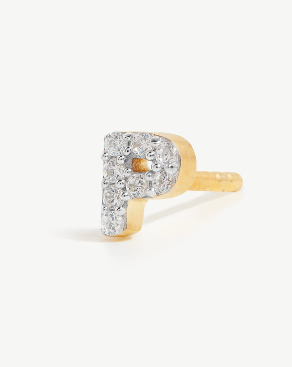 Missoma Pave Initial Single Stud Earring - P | Gold /Cubic Zirconia