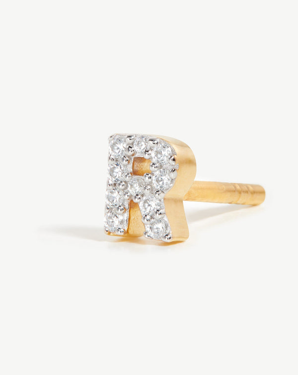 Missoma Pave Initial Single Stud Earring - R | Gold /Cubic Zirconia