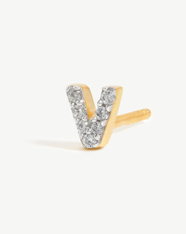 Missoma Pave Initial Single Stud Earring - V | Gold /Cubic Zirconia