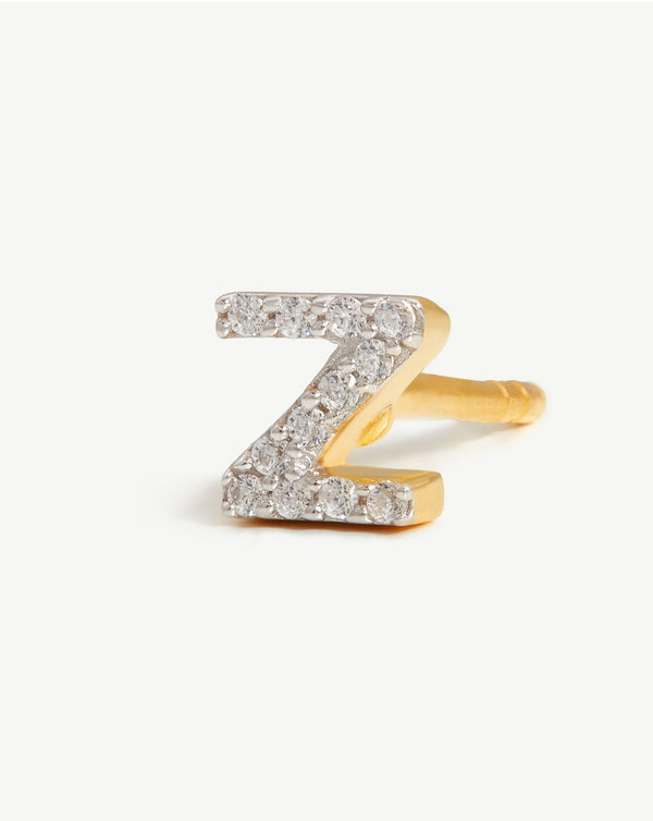 Missoma Pave Initial Single Stud Earring - Z | Gold /Cubic Zirconia