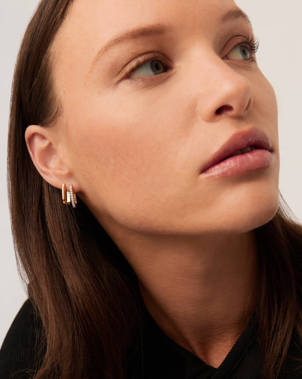 Missoma Pave Ovate Small Huggie Earrings | 18ct Recycled Gold Vermeil/Cubic Zirconia
