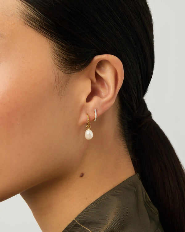 Missoma Pearl Twisted Drop Earrings & Classic Pave Huggies Set UK