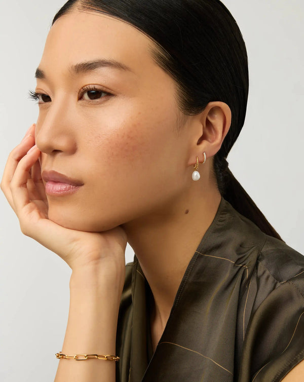 Missoma Pearl Twisted Drop Earrings & Classic Pave Huggies Set UK