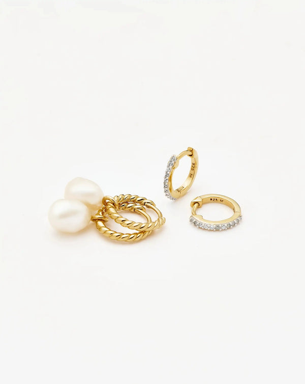 Missoma Pearl Twisted Drop Earrings & Classic Pave Huggies Set UK