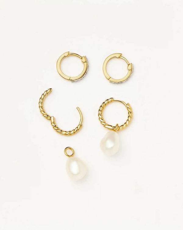 missoma Pearl Twisted Drop Earrings & Classic Pave Huggies Set UK