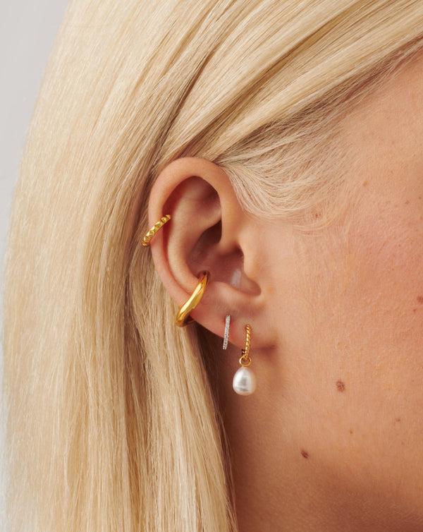 Missoma Pearl Twisted Small Drop Hoop Earrings | Gold Plated Vermeil/Pearl