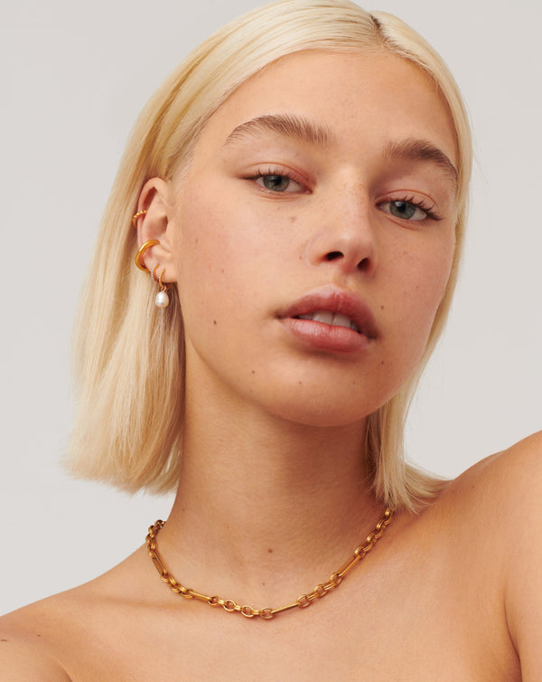 Missoma Pearl Twisted Small Drop Hoop Earrings | Gold Plated Vermeil/Pearl