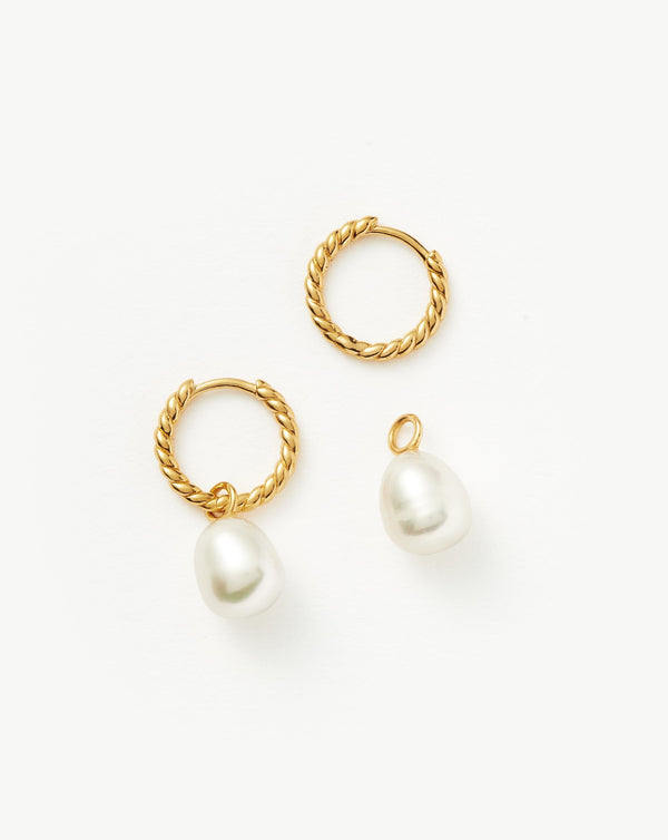 Missoma Pearl Twisted Small Drop Hoop Earrings | Gold Plated Vermeil/Pearl