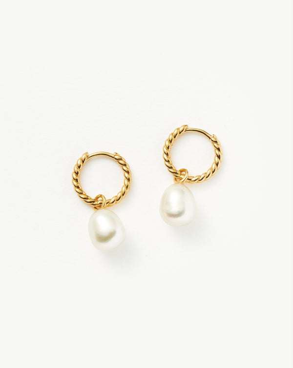missoma Pearl Twisted Small Drop Hoop Earrings | Gold Plated Vermeil/Pearl