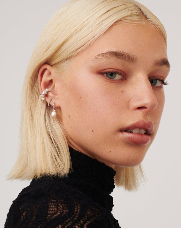 Missoma Pearl Twisted Small Drop Hoop Earrings | Sterling Silver/Pearl