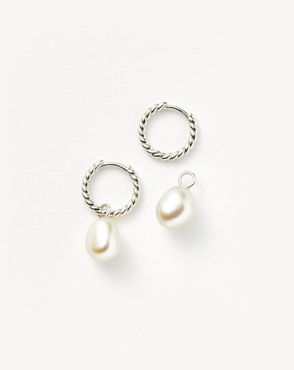 Missoma Pearl Twisted Small Drop Hoop Earrings | Sterling Silver/Pearl