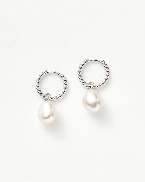 missoma Pearl Twisted Small Drop Hoop Earrings | Sterling Silver/Pearl